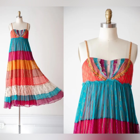 FREE PEOPLE "Gilded Caravan" Tiered Maxi Dress, Size 4, EUC - Picture 3 of 16